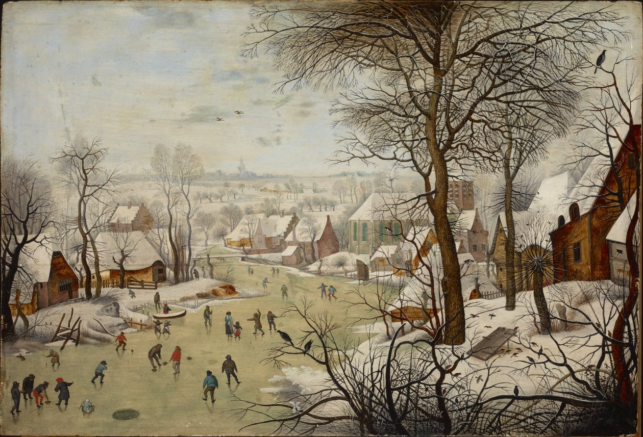 Paisagem de inverno com armadilha para pássaros de Pieter Brueghel the Younger