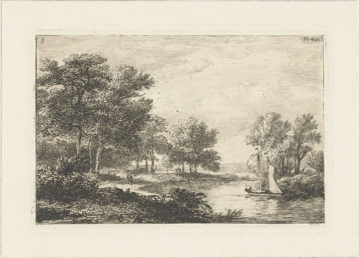 Paisagem do rio com veleiro Paisagens aquáticas (título da série) de Pieter Casper Christ