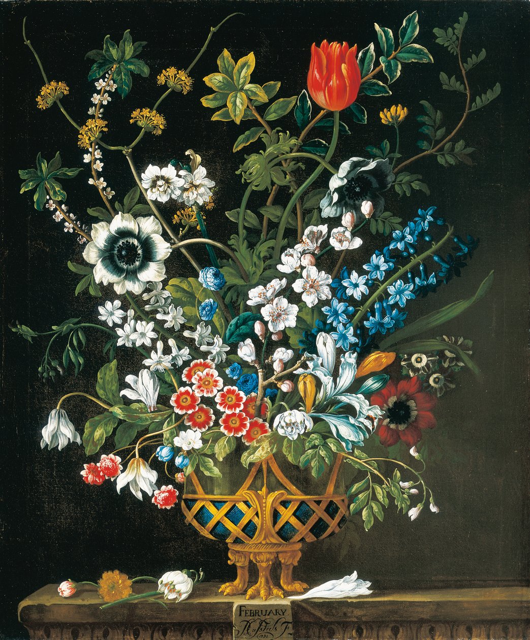 Fevereiro, de Os Doze Meses de Flores, um calendário floral de naturezas mortas de Pieter Casteels
