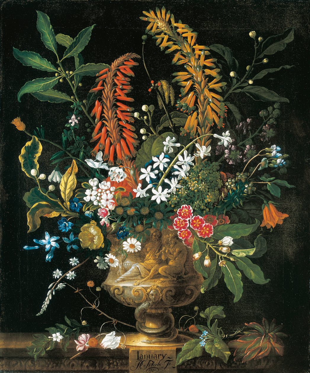 Janeiro, de Os Doze Meses de Flores, um calendário floral de naturezas mortas de Pieter Casteels