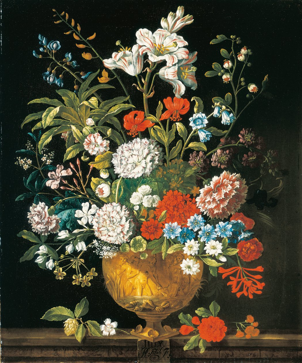 Julho, de Os Doze Meses de Flores, um calendário floral de naturezas mortas de Pieter Casteels
