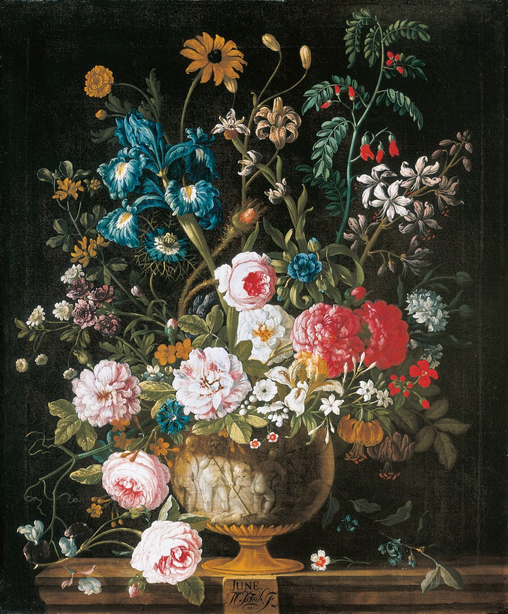 Junho, de Os Doze Meses de Flores, um calendário floral de naturezas mortas de Pieter Casteels