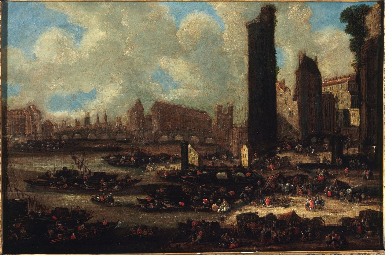 Le Pont-Neuf, la Cité, la Tour et la Porte de Nesle, cerca de 1650, cerca de 1650 (óleo sobre tela) de Pieter Casteels