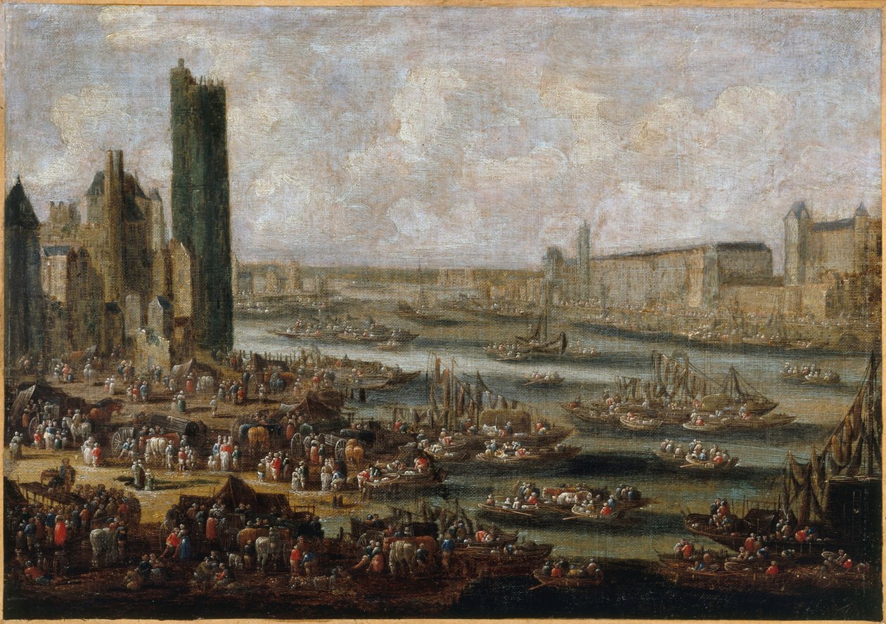 O Tour de Nesle e o Louvre, cerca de 1650, cerca de 1650 (óleo sobre tela) de Pieter Casteels