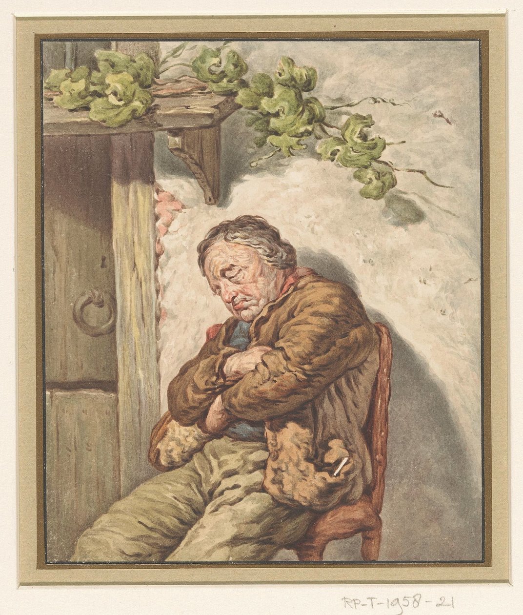 Lou, o criado do padeiro, a dormir em frente da casa à luz do sol de Pieter Christoffel Wonder