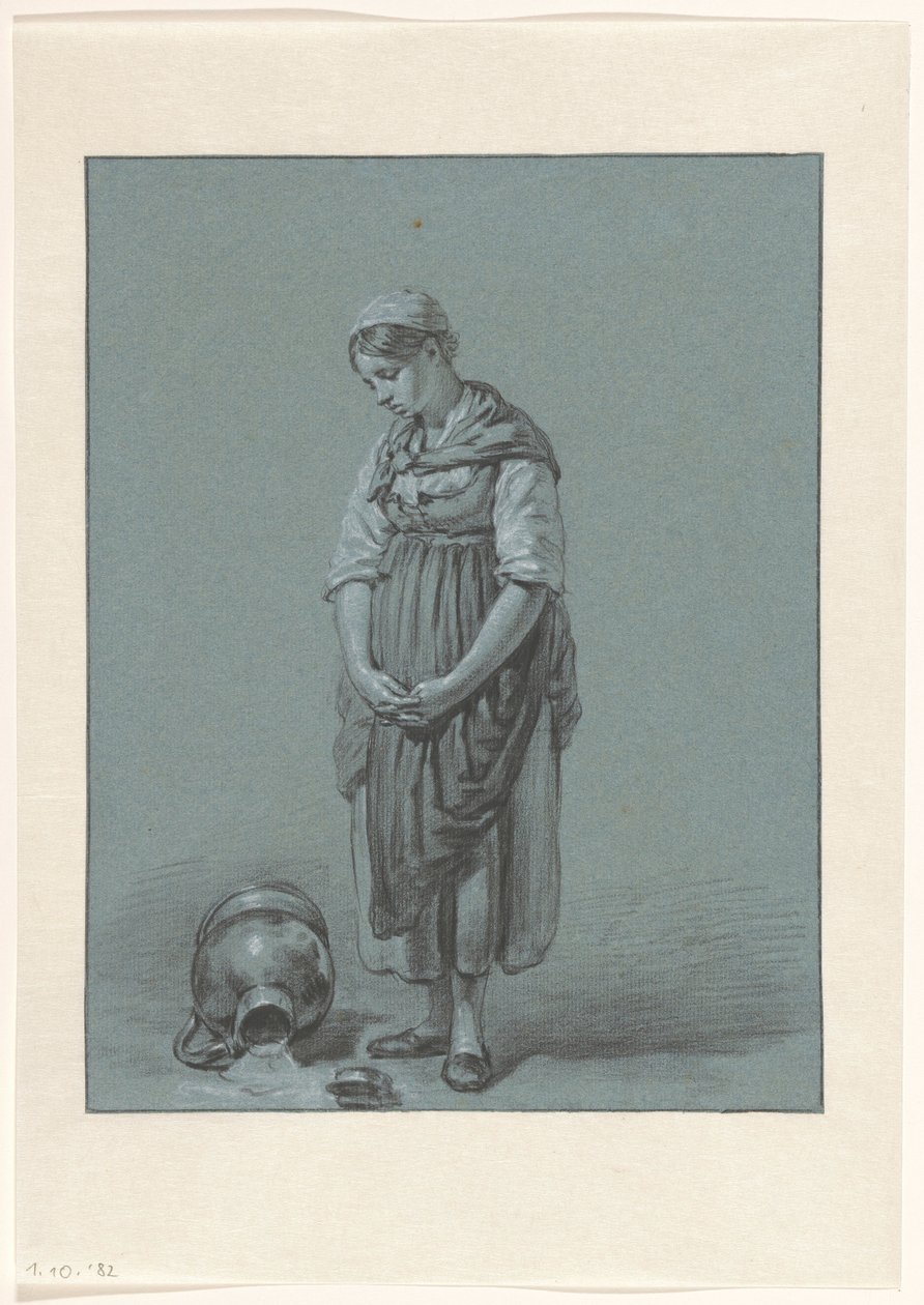 Menina de pé junto a um jarro de leite virado ao contrário de Pieter Christoffel Wonder
