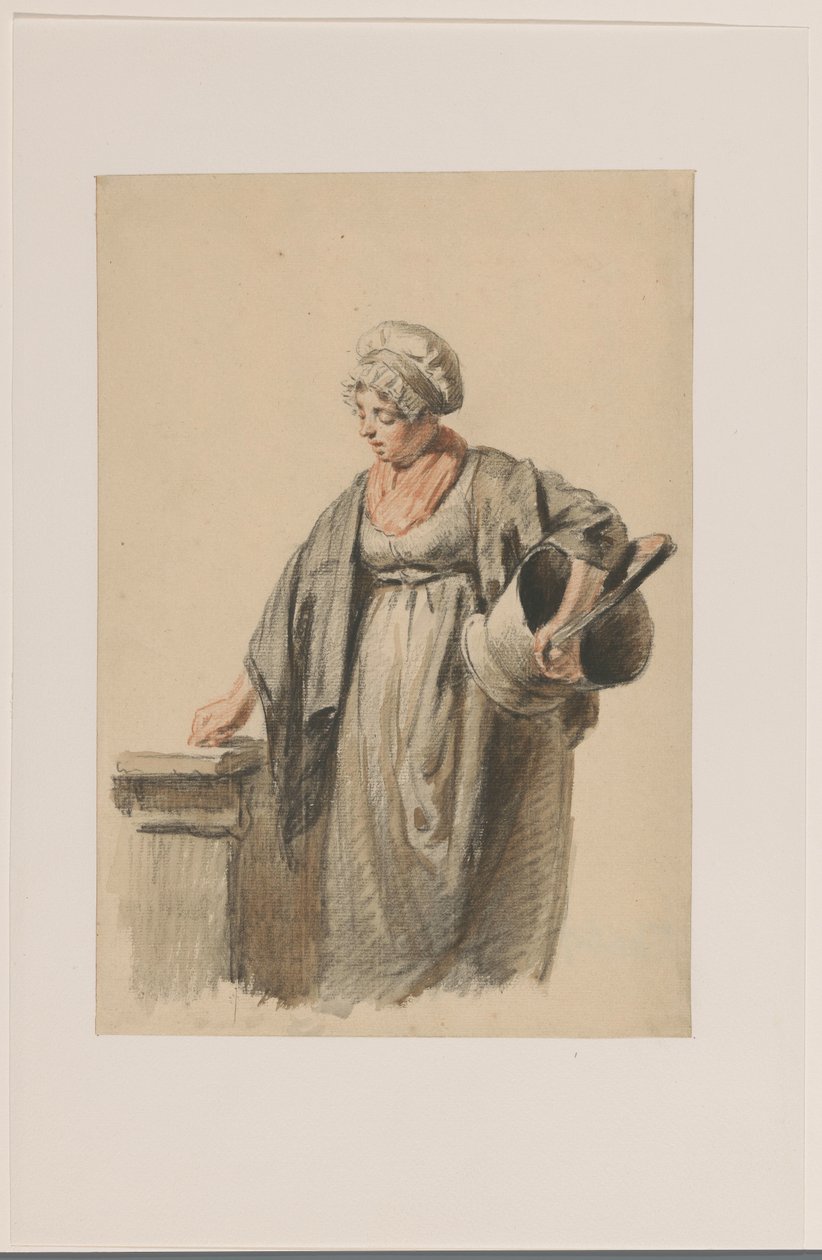 Mulher em pé com um balde debaixo do braço de Pieter Christoffel Wonder