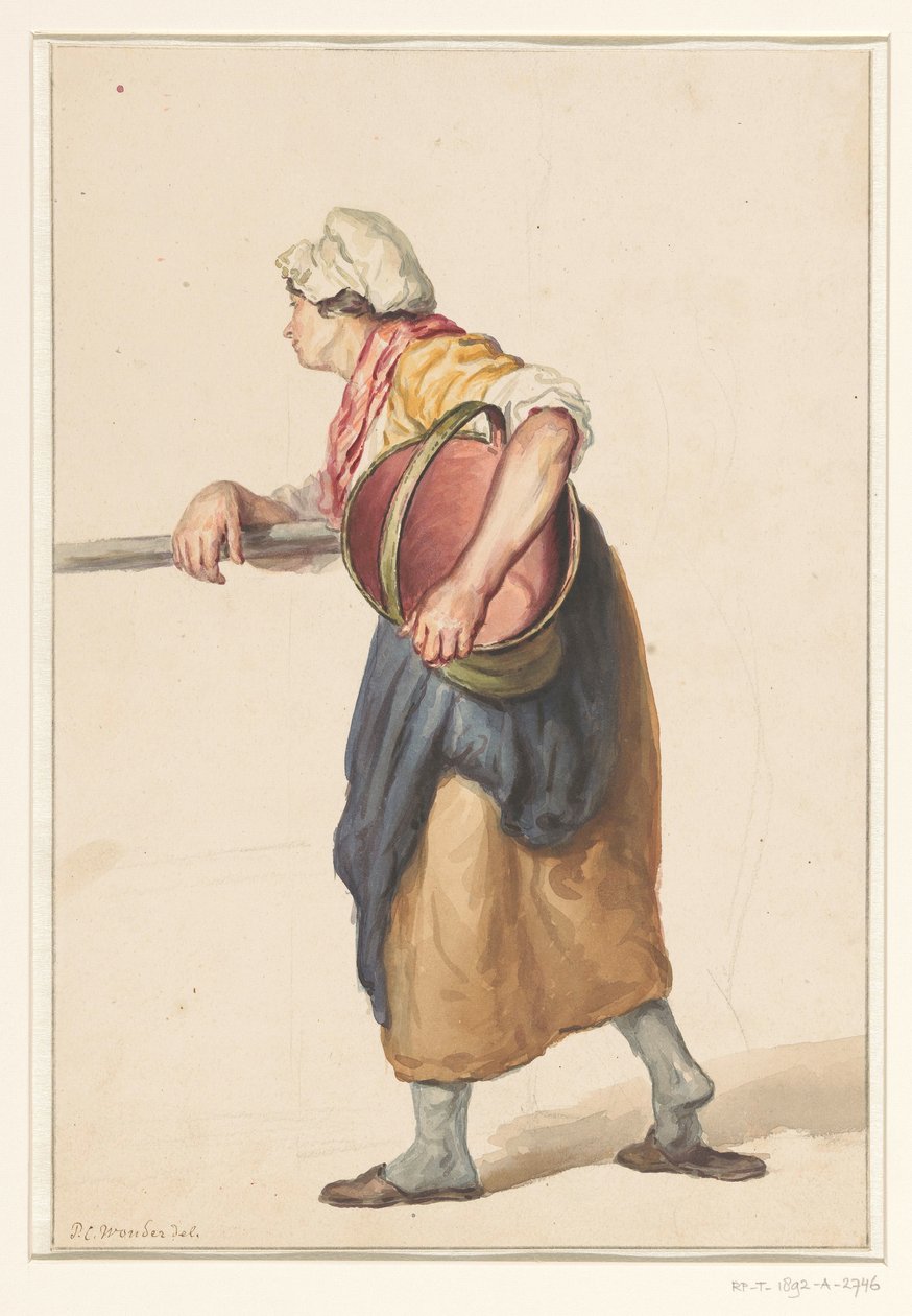 Mulher em pé com um balde debaixo do braço de Pieter Christoffel Wonder