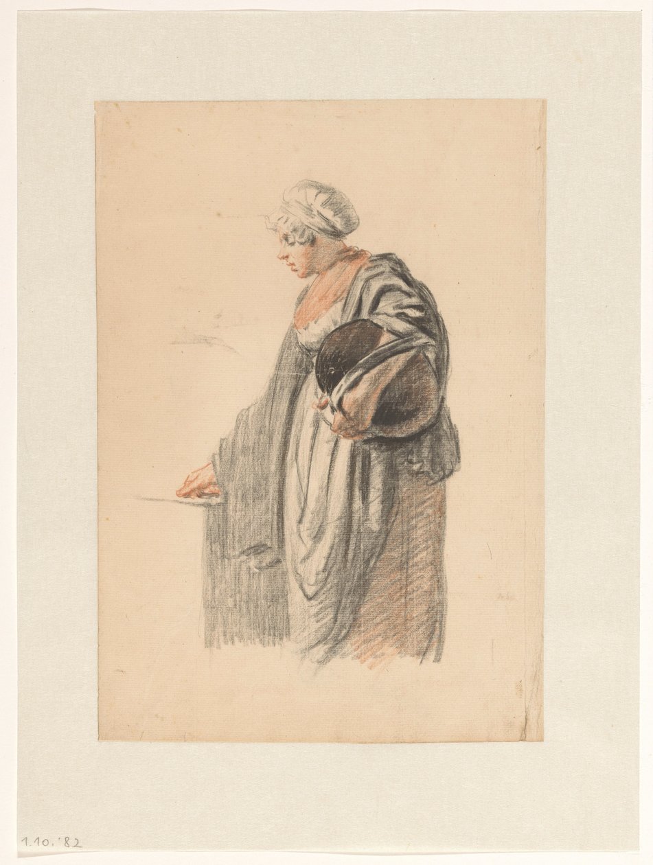 Mulher de pé com um balde debaixo do braço de Pieter Christoffel Wonder