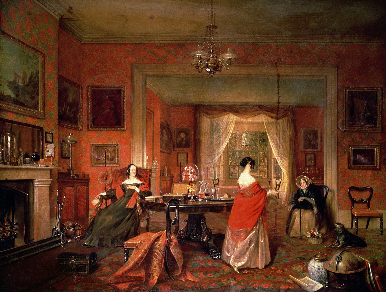 Três senhoras no interior de uma sala de estar de Pieter Christoffel Wonder