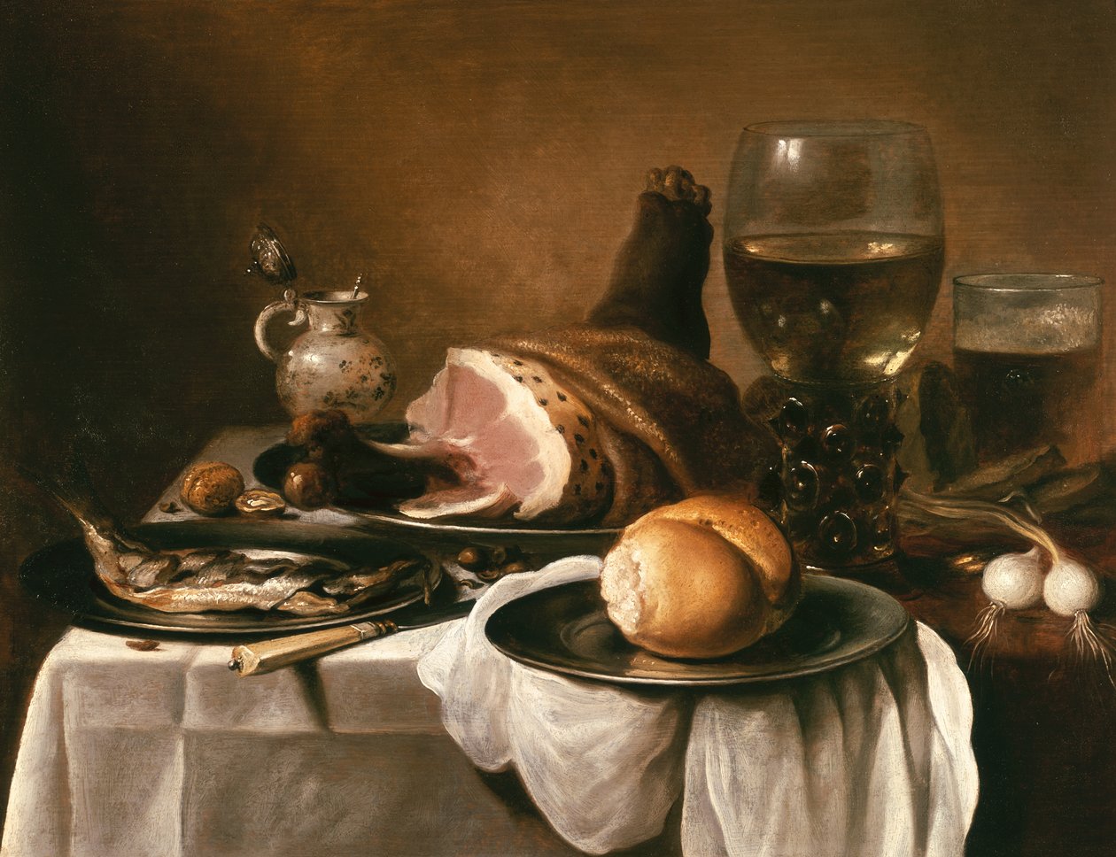 Ainda vida com presunto de Pieter Claesz