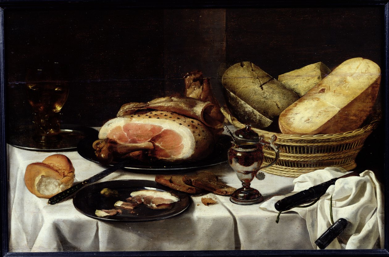 Ainda vida com presunto de Pieter Claesz