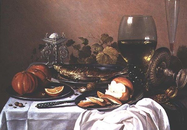 Natureza morta com cavala, abóbora e pão de Pieter Claesz