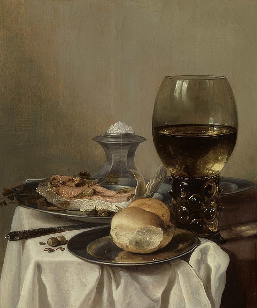 Ainda vida com sal. Por volta de 1640-45 de Pieter Claesz