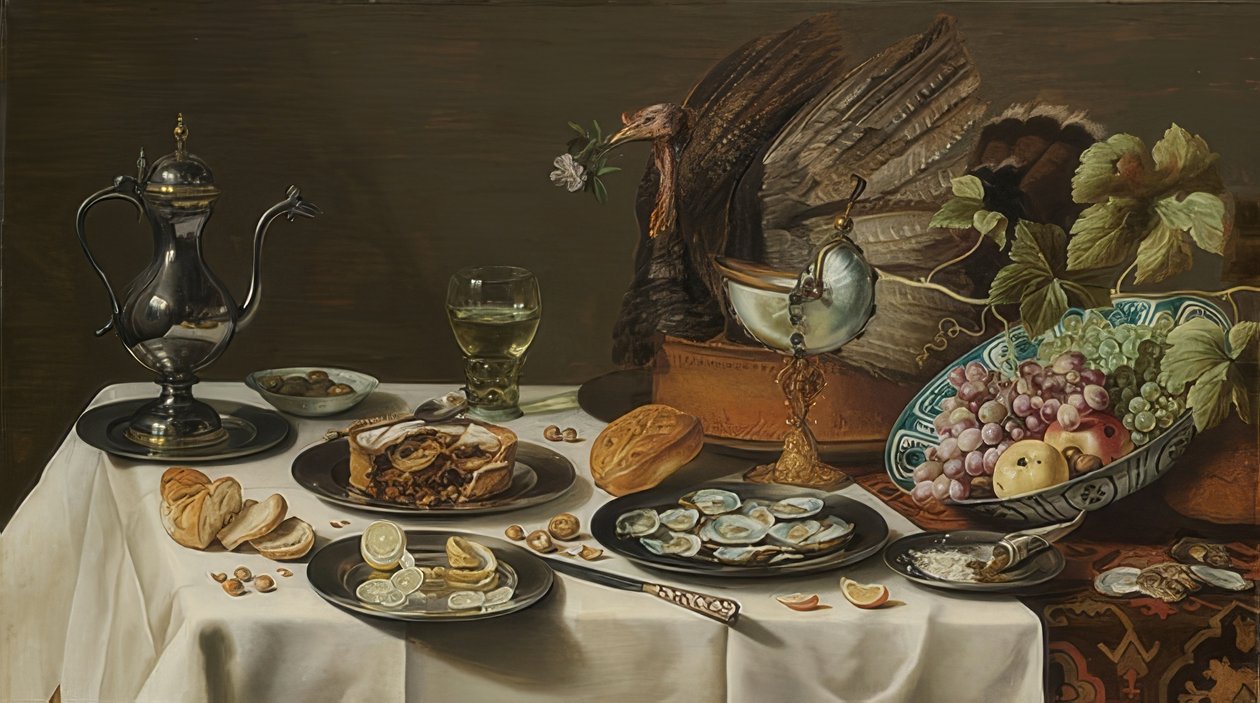 Ainda vida com patê de peru. 1627 de Pieter Claesz