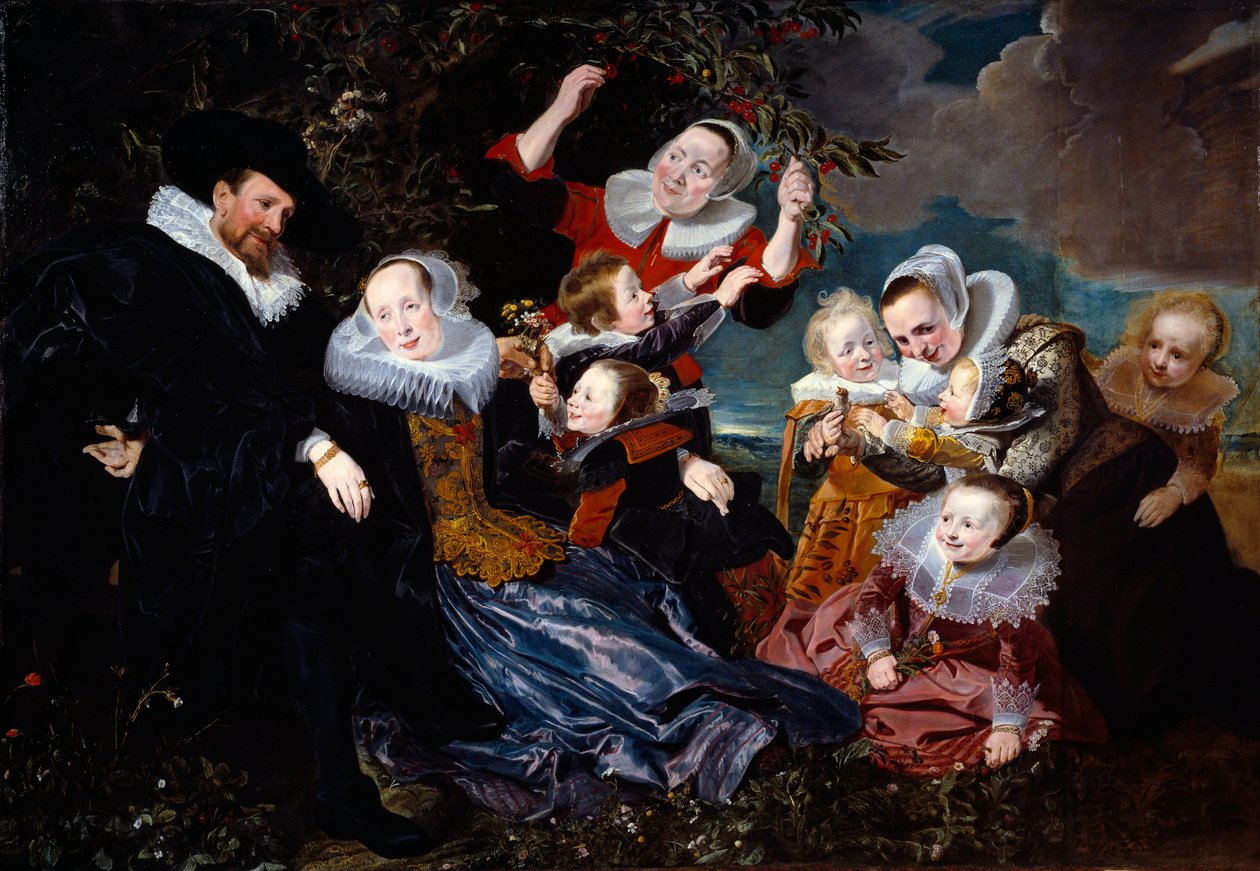 Retrato de Paulus Van Beresteyn (1588-1636) com sua esposa e seis filhos e duas donzelas Pintura de Pieter Soutman (1590-1657) 1630 Sun. 1,67x2,41 m de Pieter Claesz Soutman