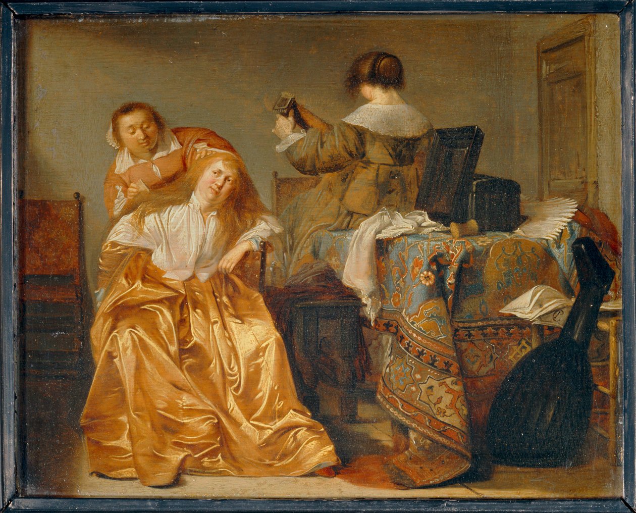 Dame à sa toilette - Uma senhora na sua casa de banho ... de Pieter Codde