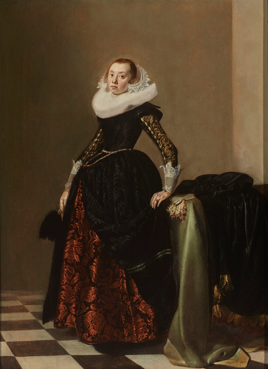 Retrato de uma Mulher Jovem Ricamente Vestida, c.1630 (óleo sobre painel) de Pieter Codde