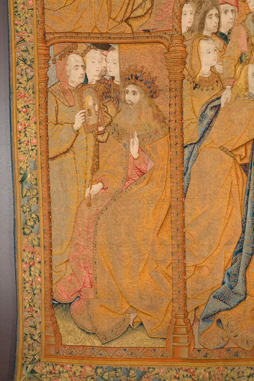 tapeçaria flamenga. Aviso. Detalhe, c.1502-04 (ouro, prata, seda e lã) de Pieter Coecke van Aelst