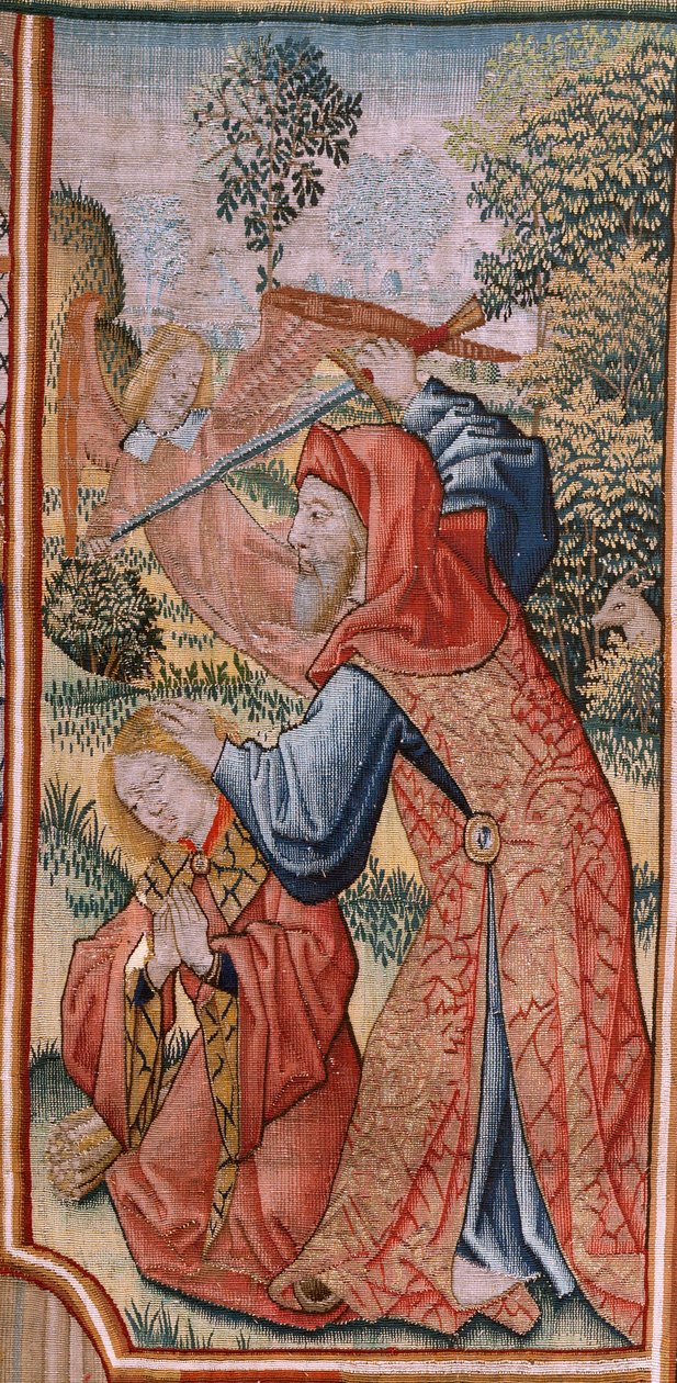 tapeçaria flamenga. Episódios da Série da Vida da Virgem; Apresentação no Templo (Presentación en el Templo). Segunda tapeçaria da série. Modelos atribuídos a Jan van Roome (ou van Brussel). Fabricação Pieter van Aelst, Bruxelas. Ca 1502-1504. de Pieter Coecke van Aelst