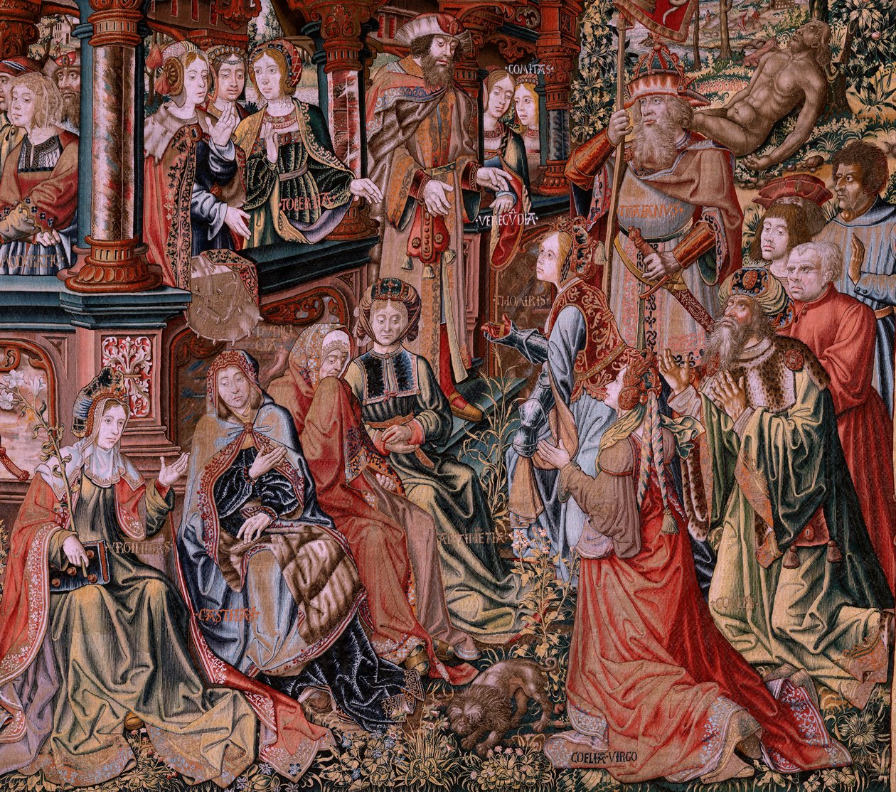 tapeçaria flamenga. Série As Honras. Virtue (La Virtu, El Vicio). Oitava tapeçaria da série. Cartunistas modelo do círculo de Bernard van Orley e Jan Gossaert (Mabuse). Fabricação Pieter van Aelst, Bruxelas. Ca 1550. Tecido Ouro, prata, seda a de Pieter Coecke van Aelst
