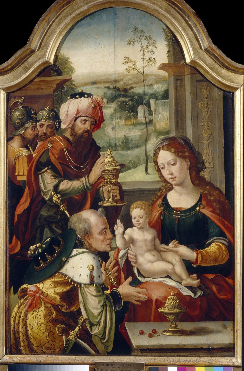 A Adoração dos Magos. Pintura de Pieter Coecke van Aelst, o Velho (1502-1555), óleo sobre madeira, primeira metade do século XVI. Arte primitiva flamenga. Galeria de Arte do Estado, Lviv (Ucrânia). de Pieter Coecke van Aelst