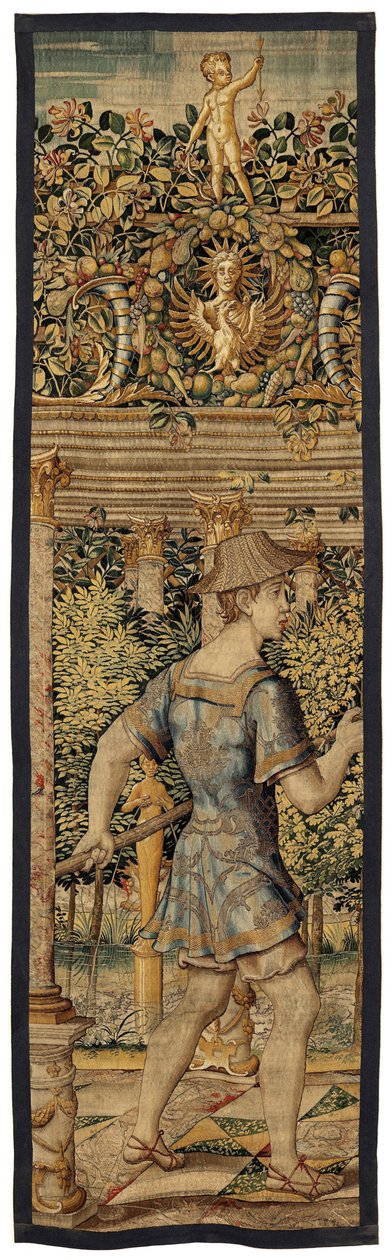 Vertumnus e Pomona: Vertumnus transformado em pescador, c.1550 (ouro, lã e seda) de Pieter Coecke van Aelst