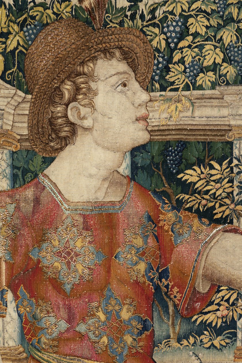 Vertumnus e Pomona: Vertumnus transformado em poda, c.1550 (ouro, lã e seda) de Pieter Coecke van Aelst