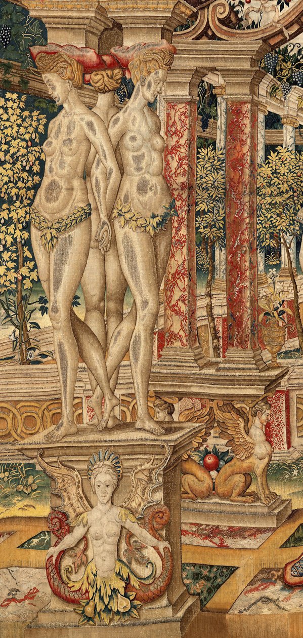 Vertumnus e Pomona: Vertumnus transformado em poda. ca. 1550 (tapeçaria) de Pieter Coecke van Aelst
