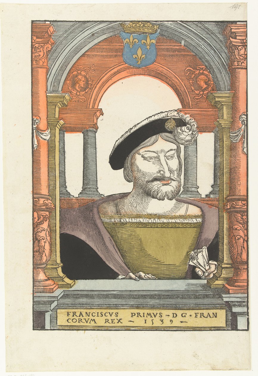 Retrato de Francisco I 1494-1547, rei da França, duque de Bretanha, conde de Provença, 1539 de Pieter Coecke van Aelst