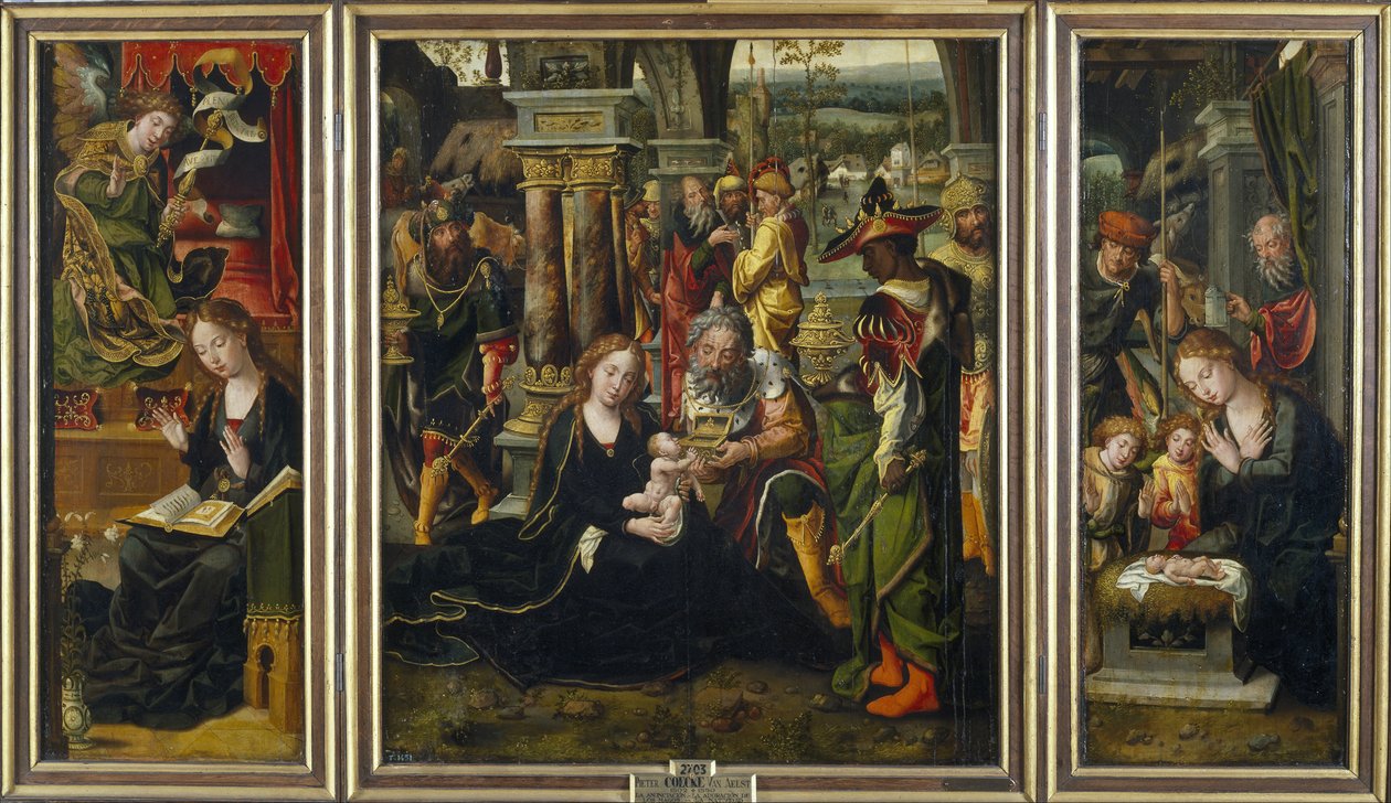 A Anunciação. A Adoração dos Magos. A Adoração dos Pastores, Segundo Trimestre do 1 de Pieter Coecke van Aelst
