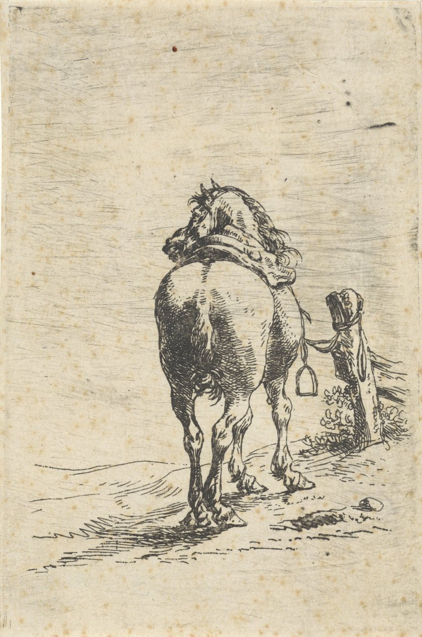 Cavalo selado em um poste de Pieter Cornelisz. Verbeeck