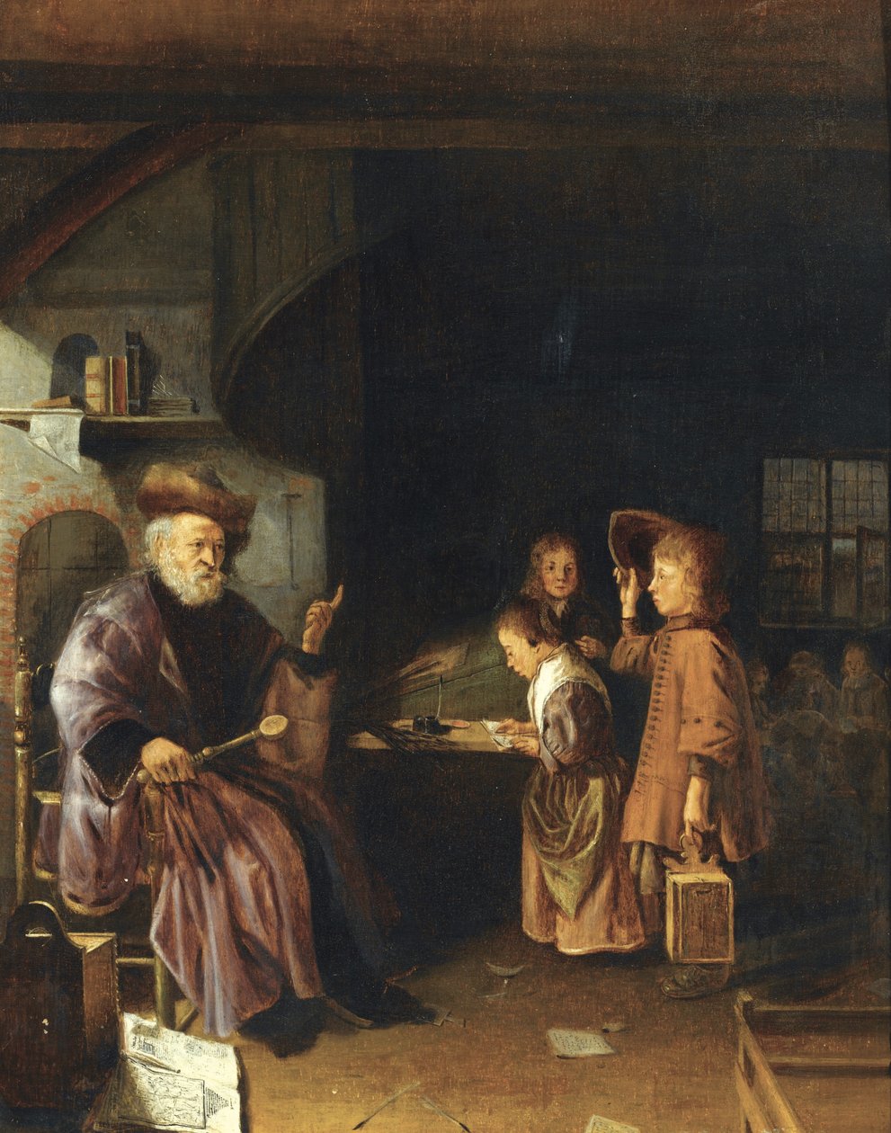 Um mestre-escola ensinando seus alunos em uma sala de aula, meados do século XVII de Pieter Cornelisz. van Egmondt