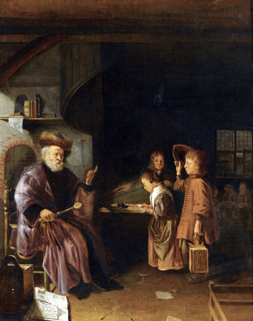 Um professor ensinando seus alunos em uma sala de aula por Pieter Cornelisz van Egmondt de Pieter Cornelisz van Egmondt
