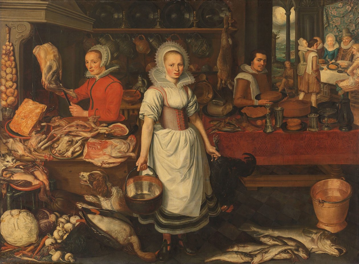 Cena da cozinha com a parábola do rico e do pobre Lázaro de Pieter Cornelisz. van Rijck (attributed to)