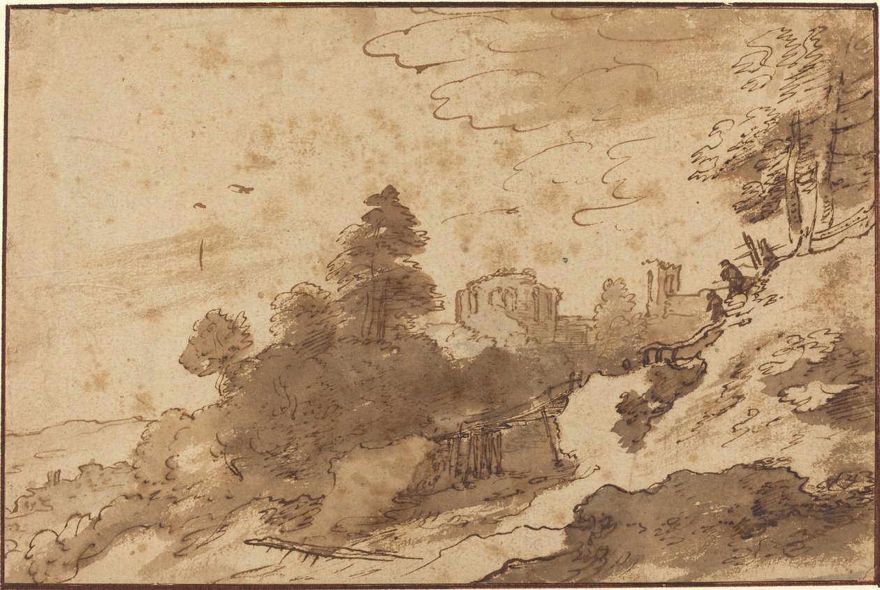 Paisagem com ponte e ruínas em segundo plano de Pieter Dircksz Santvoort