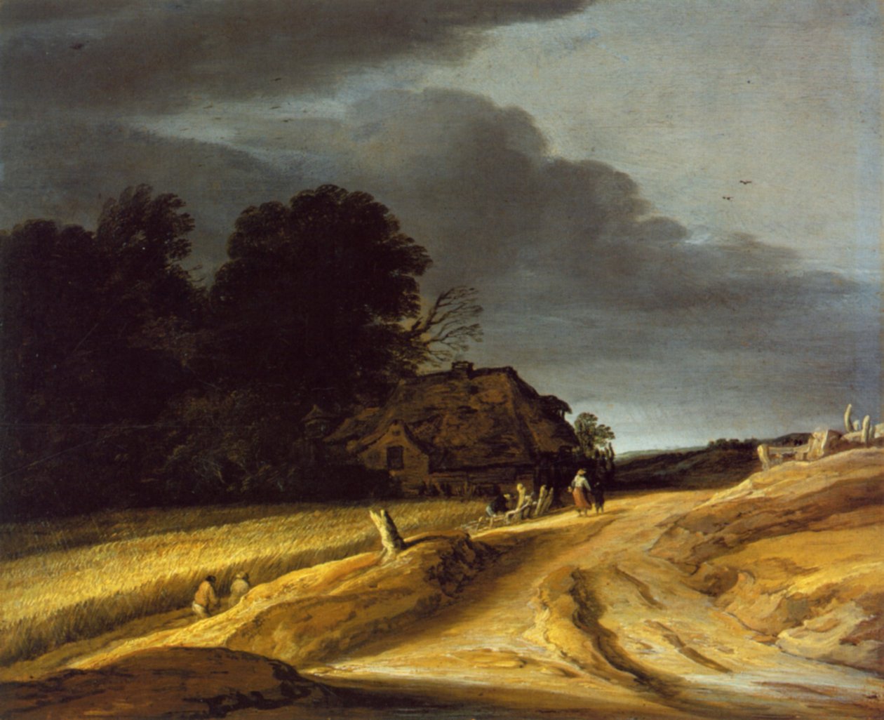 Paisagem com estrada de terra e fazenda de Pieter Dircksz Santvoort