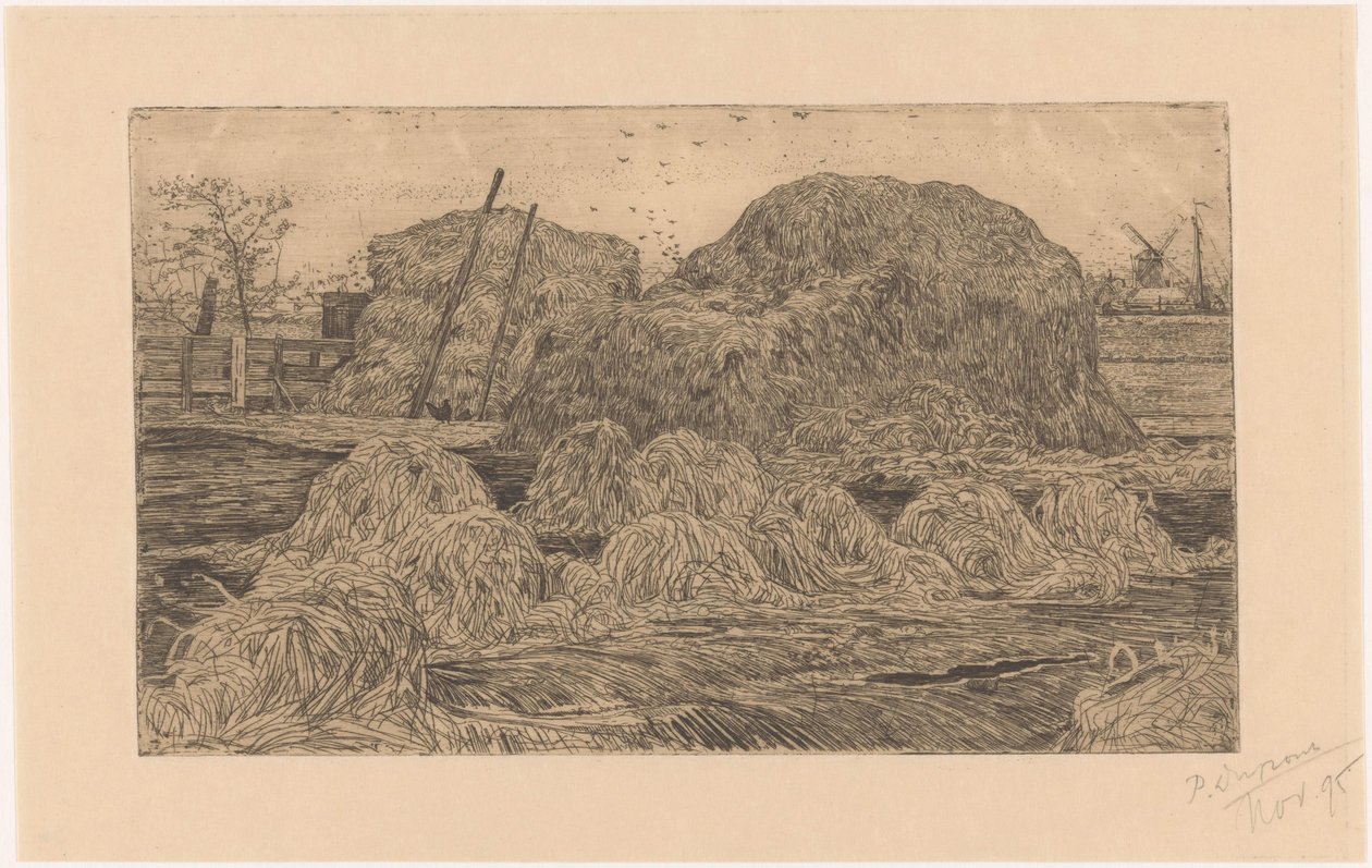 Palheiros em um campo de Pieter Dupont (signed by artist)