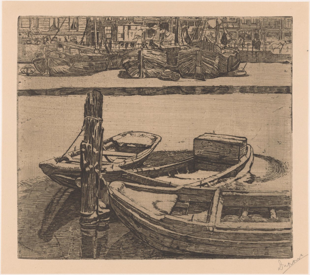 Navios no Damrak em Amsterdã de Pieter Dupont (signed by artist)