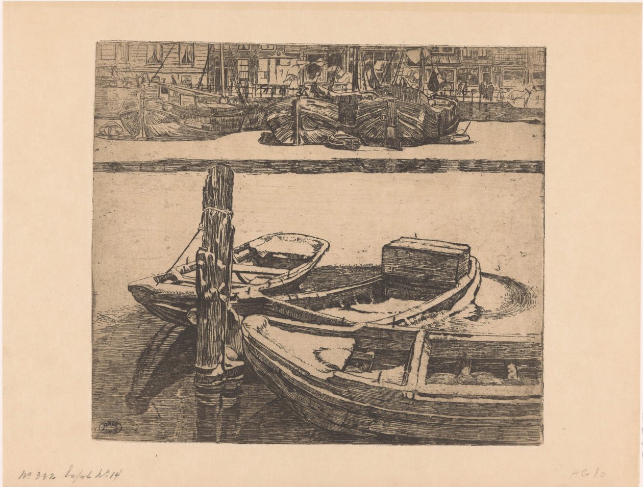 Navios no Damrak em Amesterdão de Pieter Dupont (signed by artist)