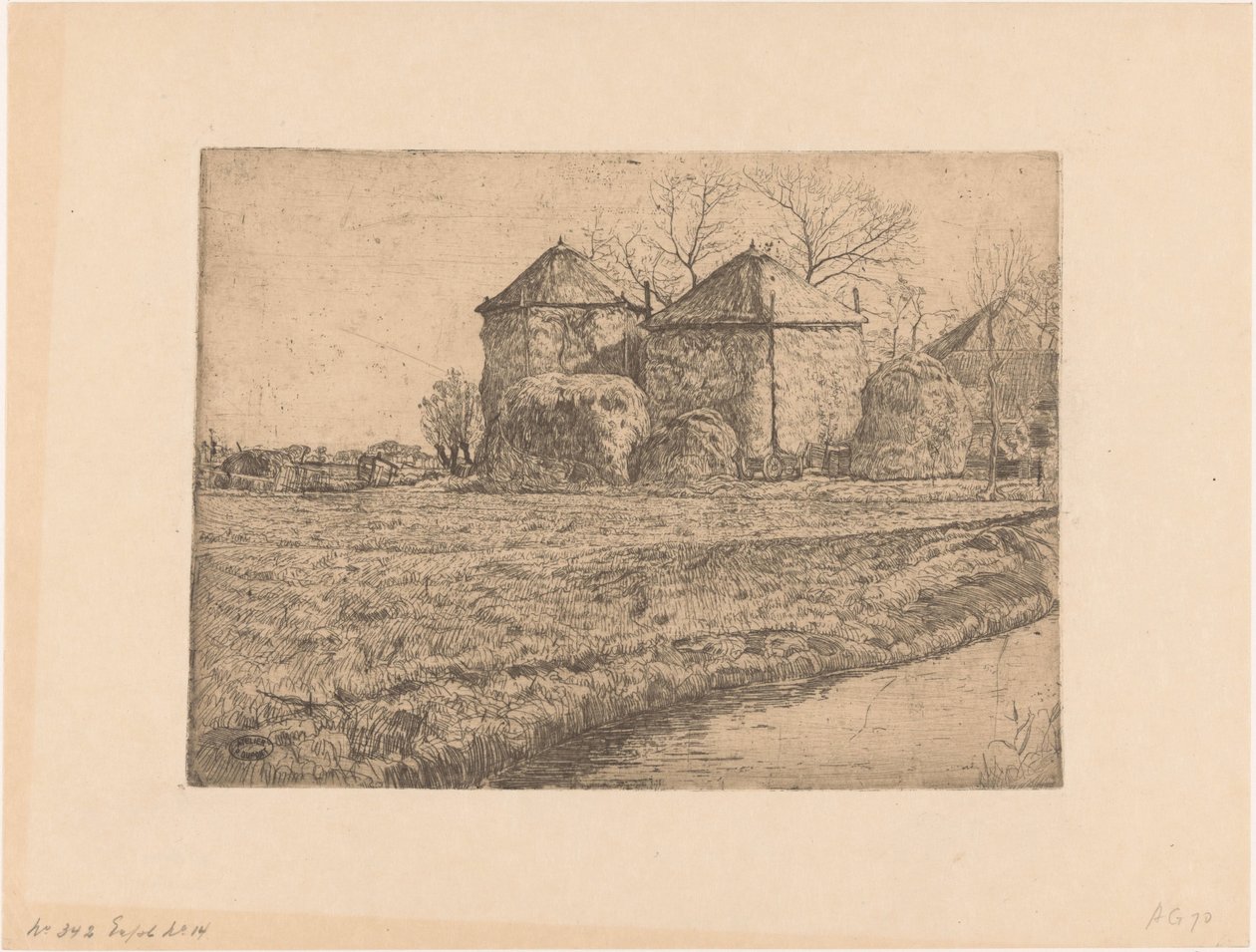 Fazenda com dois celeiros de feno de Pieter Dupont