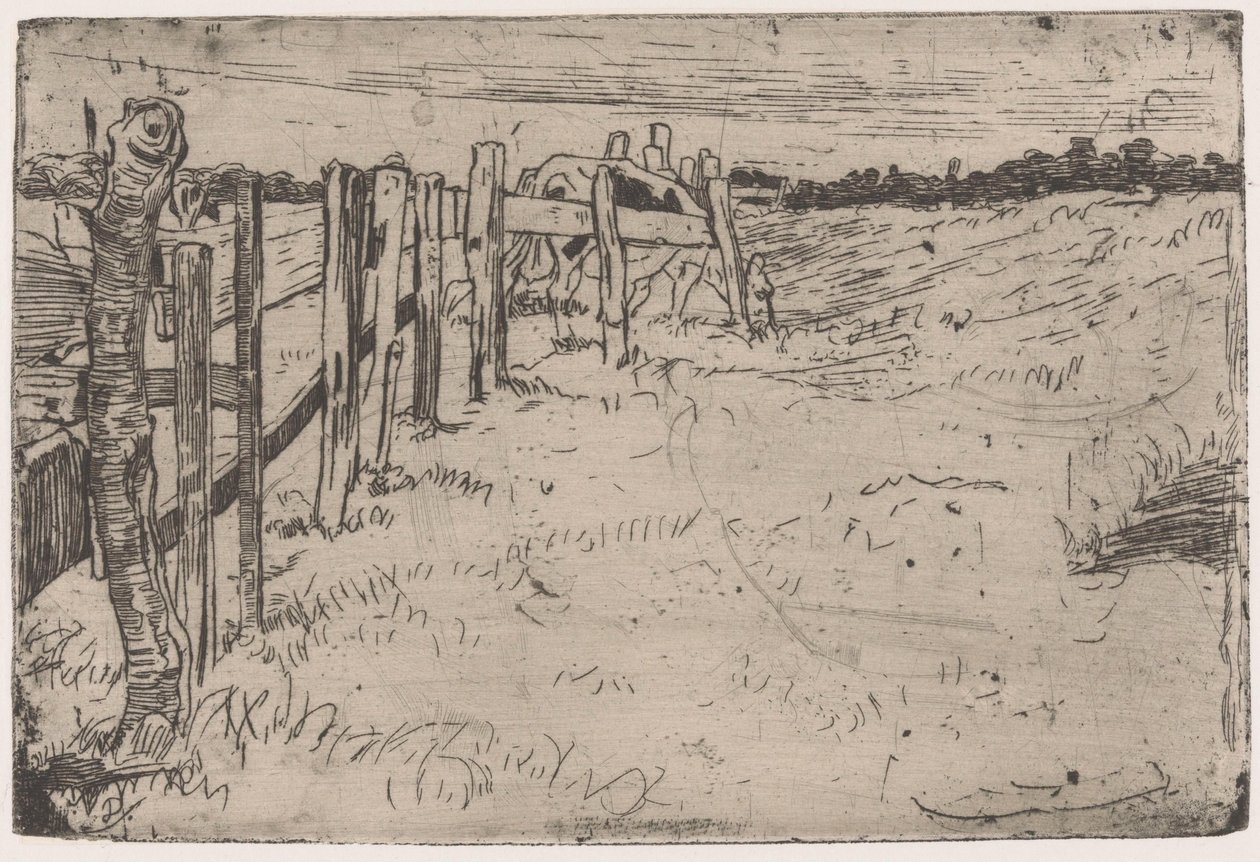 Vaca pastando por uma cerca em um prado de Pieter Dupont