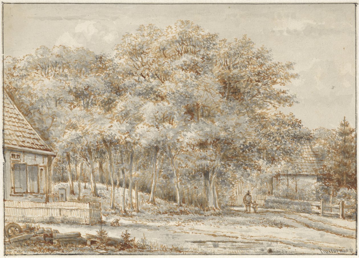 Estrada florestal com duas casas de Pieter Ernst Hendrik Praetorius