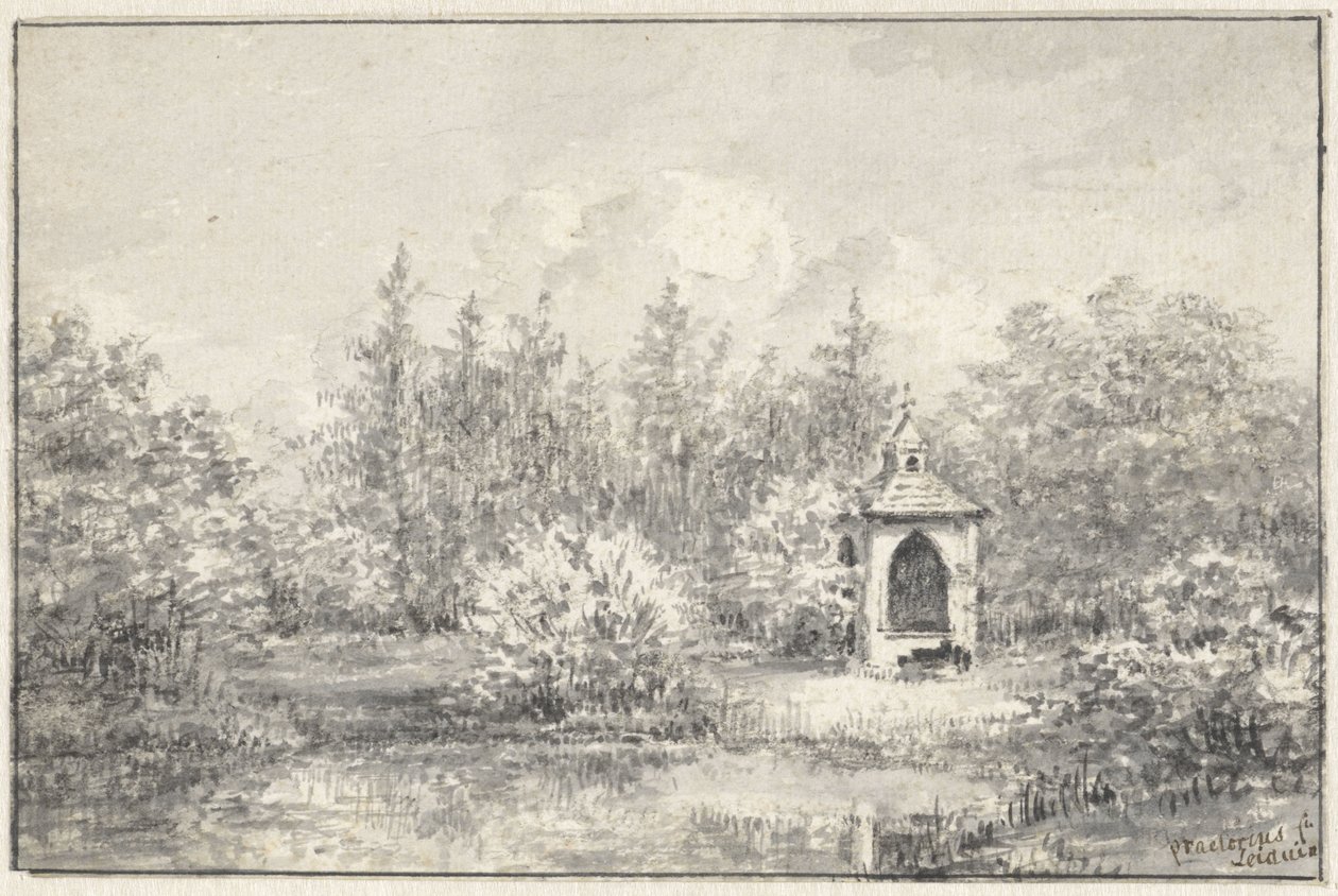 Vista no parque Leiduin, com casa de campo entre as árvores de Pieter Ernst Hendrik Praetorius