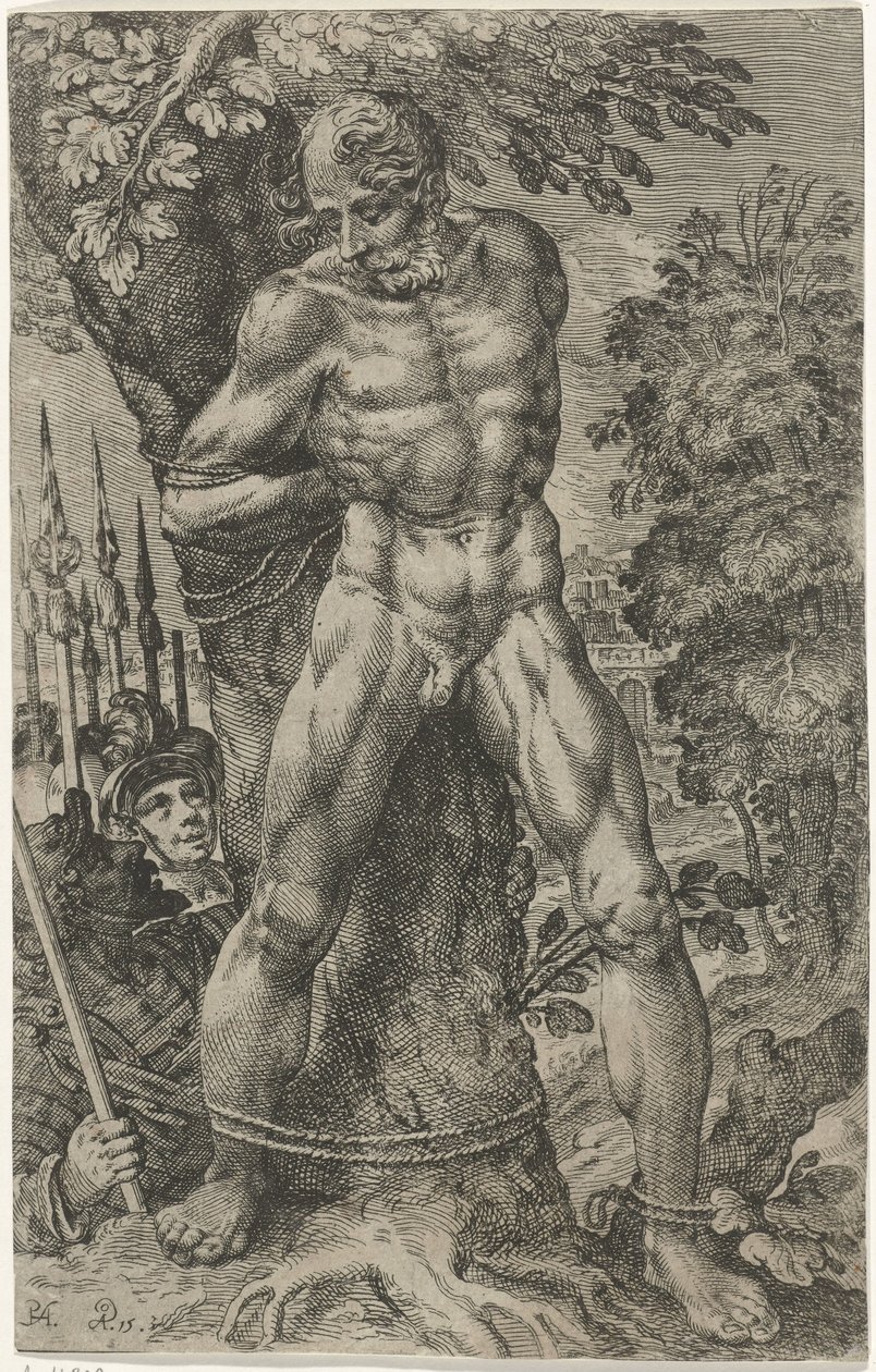 Achior amarrado a uma árvore de Pieter Feddes van Harlingen