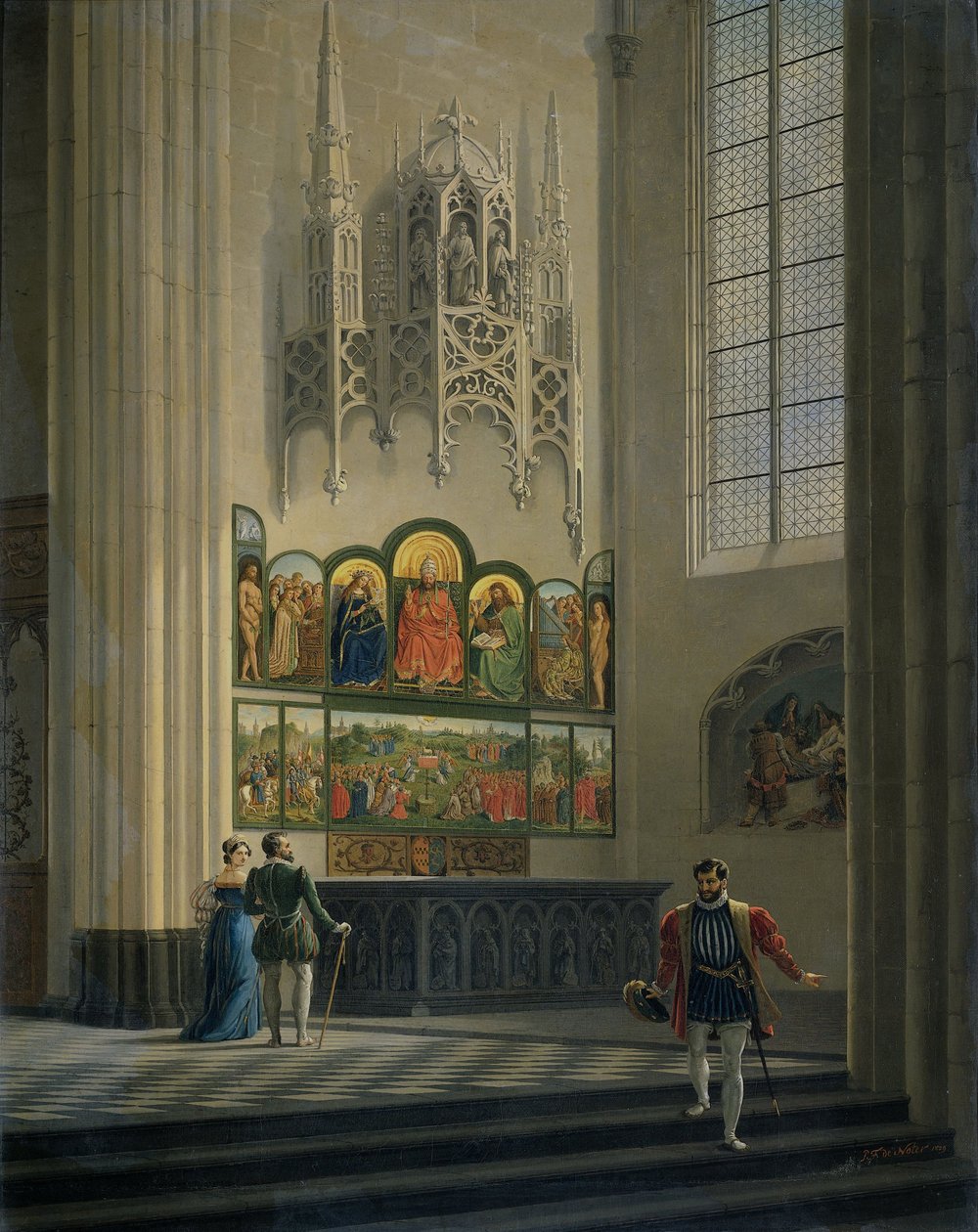 O Retábulo de Ghent na Catedral de St Bavo em Ghent, 1829 de Pieter Frans De Noter