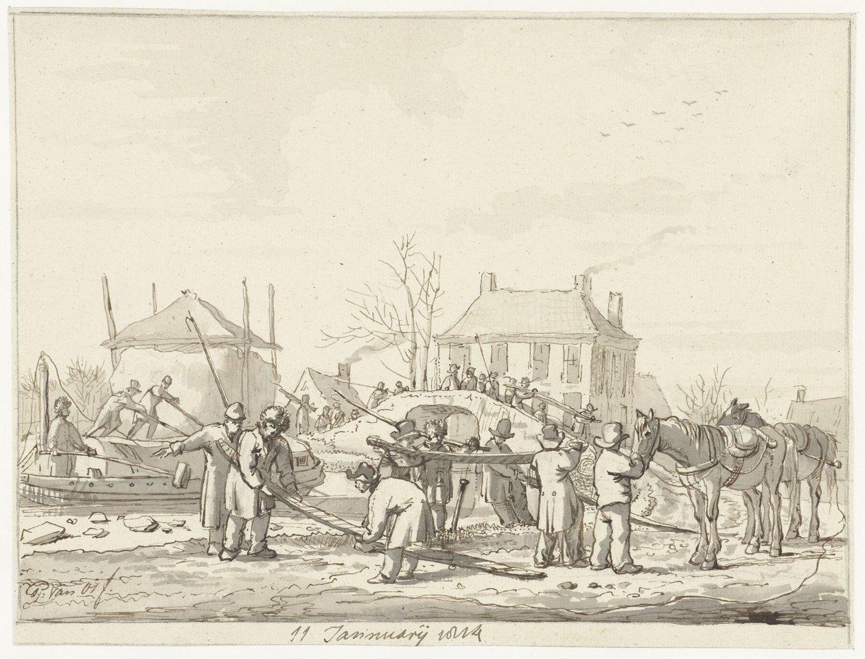 Fosso de soro de leite coalhado em Naarden, 11 de janeiro de 1814 de Pieter Gerardus van Os (signed by artist)