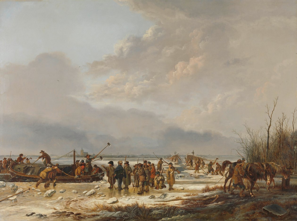 Quebrando o gelo na vala de soro de leite coalhado, Naarden, janeiro de 1814 de Pieter Gerardus van Os