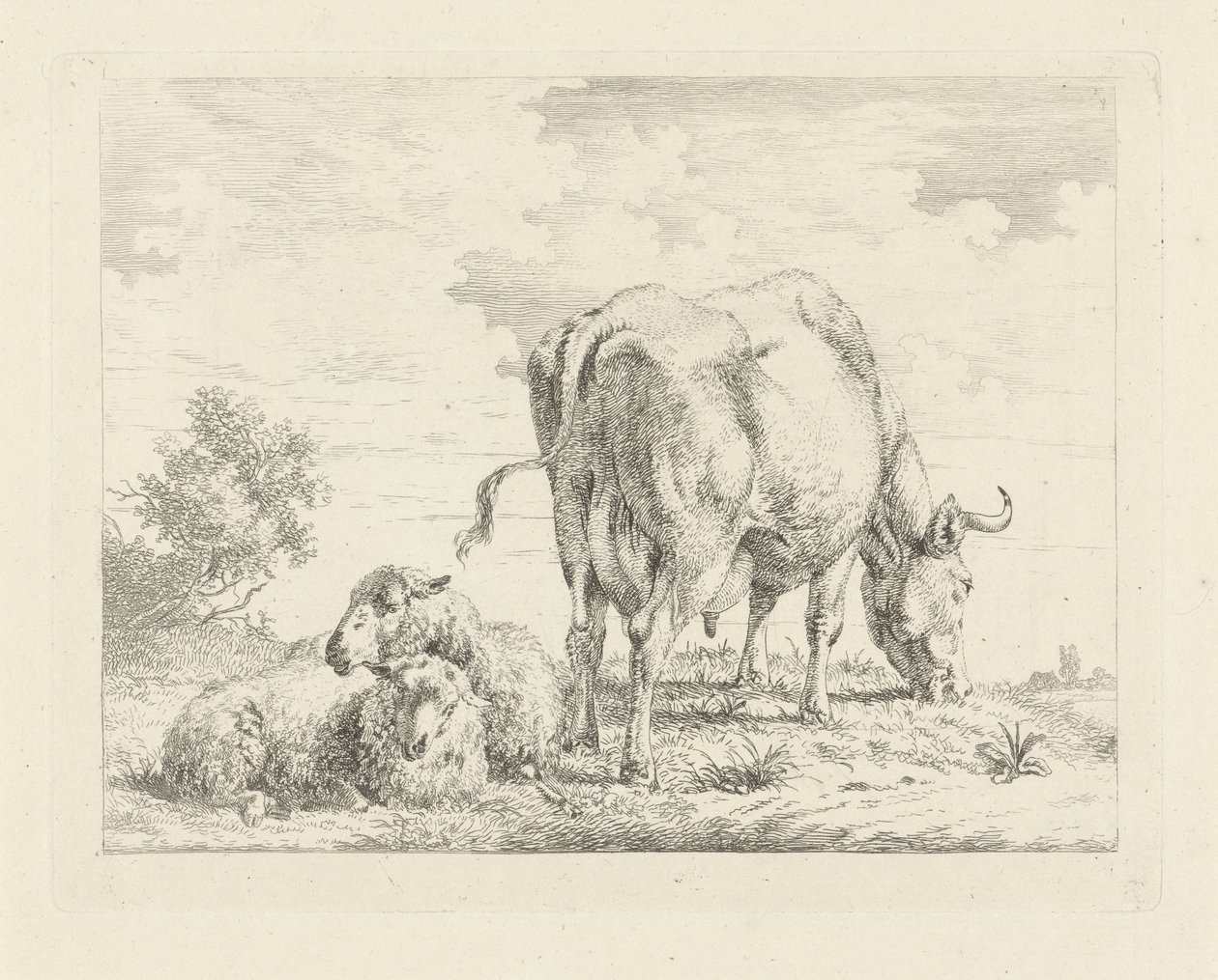 Vaca com duas ovelhas de Pieter Gerardus van Os