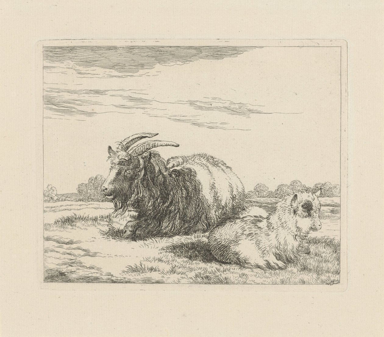 Cabra reclinada e cabrito Ovelhas e cabras (título da série) de Pieter Gerardus van Os